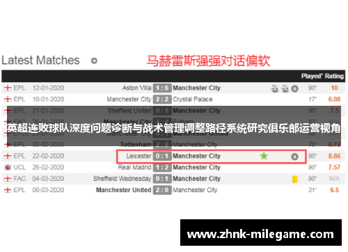 英超连败球队深度问题诊断与战术管理调整路径系统研究俱乐部运营视角