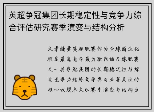 英超争冠集团长期稳定性与竞争力综合评估研究赛季演变与结构分析